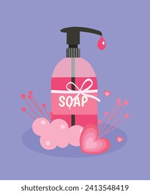 Flat Design Illustration at Liquid Hand Soap with Hearts