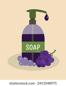  Ilustración de diseño plano en jabón de mano líquido con uva