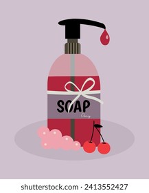 Flat Design Illustration at Liquid Hand Soap with Cherry