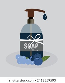  Flat Design Illustration at Liquid Hand Soap with Blueberry
