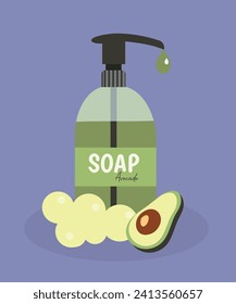 Flat Design Illustration at Liquid Hand Soap with Avocado