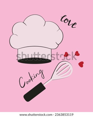  Flat Design Illustration Love Cooking with Shef and Whisk