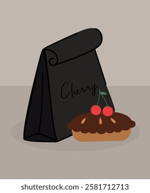 Flat Design Illustration with Lunch and Cherry Cake