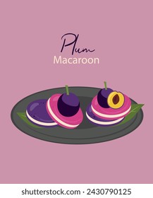 Ilustración de diseño plano en Macaroon con sabor a ciruela