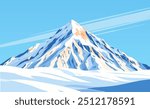 Flat design illustration of a majestic snow-capped mountain peak against a clear blue sky