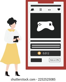 Ilustración De Diseño Plano De Hacer Una Oferta Para Producto NFT