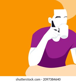 flat design illustration of a man drinking hot coffee