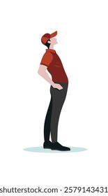 Flat Design Illustration of Man Golfer Golf Player Character Standing Wearing Red Hat