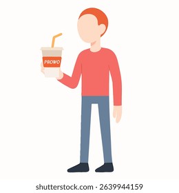 Flat Design Illustration Man Holding Drink Cup for Food and Beverage Related Activity