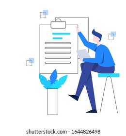 Flat design illustration. A man is presenting