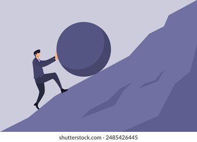 flat design illustration of man pushing the ball and progressing