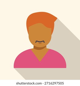 Ilustración plana del diseño de un hombre que muestra el disgusto con un ceño fruncido, con un efecto de sombra largo