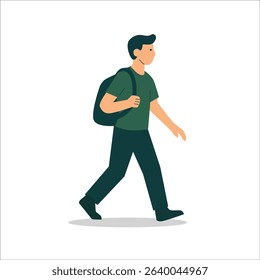 Flat Design Illustration of Man Walking with Backpack Vector