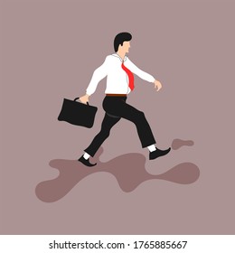 Flaches Design mit Illustration des Geschäftsführers / Mitarbeiters, der einen Gehbeutel zum Büro transportiert. Flaches Vektordesign von Menschen, die Krawatten tragen und Taschen tragen, um schnell zu gehen.