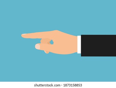Ilustración de diseño plano de la mano del director apuntando con el dedo o presionando un botón. Aislado sobre fondo verde - vector