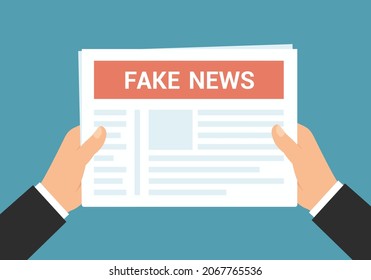 Flaches Design-Illustration von Händen des Managers, der Zeitung hält und gefälschte Nachrichten liest - Vektorgrafik