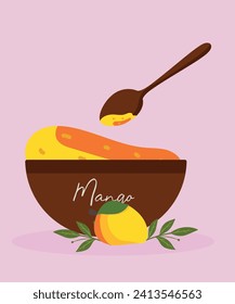 Flat Design Illustration with Mango Jam at Plate and Spoon