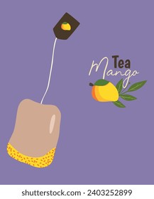 Ilustración de diseño plano con bolsa de té de mango