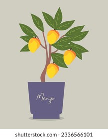 Flat Design Illustration with Mango Tree Pot