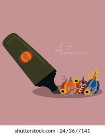 Flat Design Illustration With Marker and Pumpkin Background