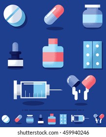 Flat design illustration of medical drugs in 2 color versions. 