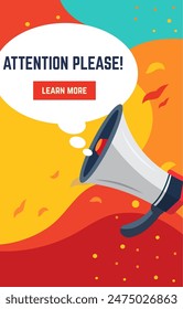 Flat Design Illustration of Megaphone Horn Speaker for Attention Announcement with Fluid Liquid Background