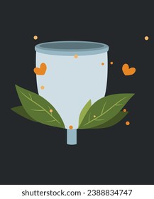 Ilustración de diseño plano con Copa Menstrual y hojas, amor