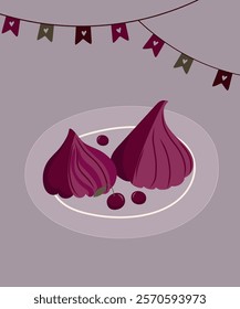 Flat Design Illustration with Meringue at Cherry Taste