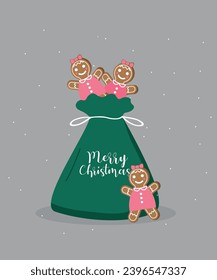 Flat Design Illustration Merry Christmas Gingerbread and Bag