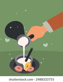 Flat Design Illustration with Milk Cup and Donuts