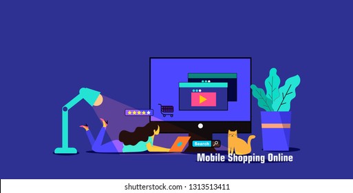 Flat design illustration of mobile shopping online,business management,strategy, finance and investment