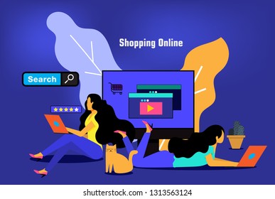 Flat design illustration of mobile shopping online,business management,strategy, finance and investment