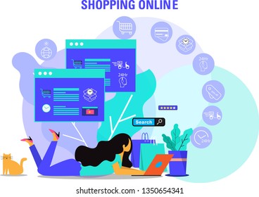 Flat design illustration of mobile shopping online,business management,strategy, finance and investment