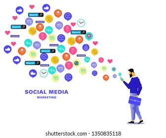 Flat design illustration of mobile shopping online,business management,strategy, finance and investment