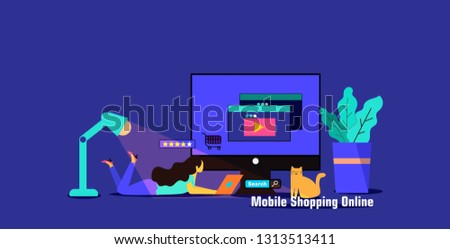 Flat design illustration of mobile shopping online,business management,strategy, finance and investment