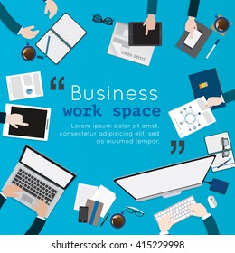 Flat design illustration of modern creative office workspace