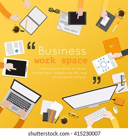 Flat design illustration of modern creative office workspace