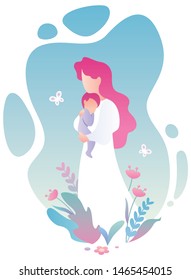 Flat design illustration of mother and child.