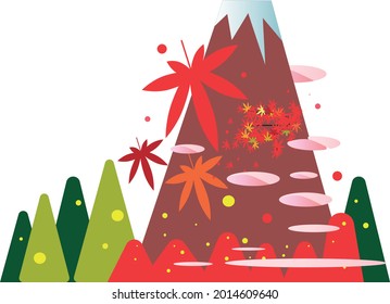 Flat design illustration of Mount Fuji and a forest of autumn leaves
