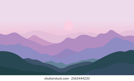 Flat Design Illustration of Mountain Hill Nature Landscape in the Morning