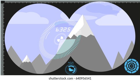 Flat design illustration mountains nature in the telescope