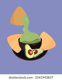 Ilustração de design plano com nachos na salsicha de sabor abacate