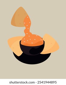 Ilustração de design plano com nachos na salsicha de sabor de caramelo