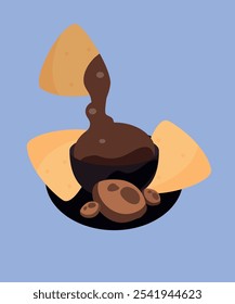 Ilustração de design plano com nachos na salsicha de sabor de chocolate