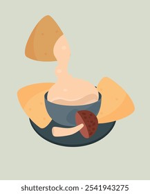  Ilustração de design plano com nachos na salsicha de sabor de cogumelo