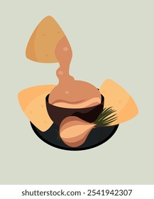 Ilustração de design plano com nachos na salsicha de gosto de cebola