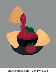 Flat Design Illustration with Nachos at Tomato Taste Sausage