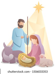 Flat design illustration of the nativity scene.