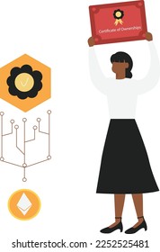  Flat Design Illustration Of NFT Certificate Ownership
