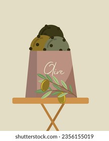 Flat Design Illustration with Olive Cookies and Paper Bag